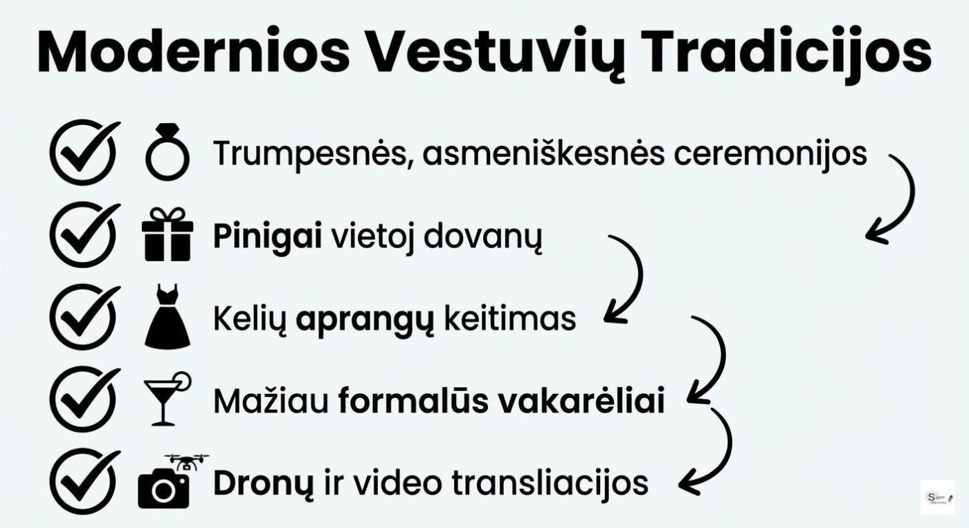 Šiuolaikinės vestuvių tradicijos ir alternatyvos: kaip keičiasi papročiai infografikas
